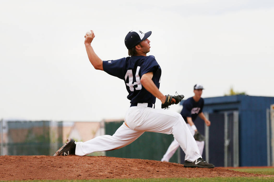 Spring Valley’s Nick Rupp (44) pitches against Sierra Vista High School at Spring Vall ...