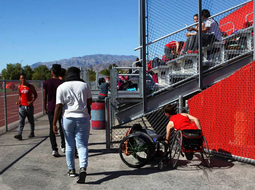 Arbor View freshman Blake Dickinson arrives to a track and field meet at Arbor View High Sch ...