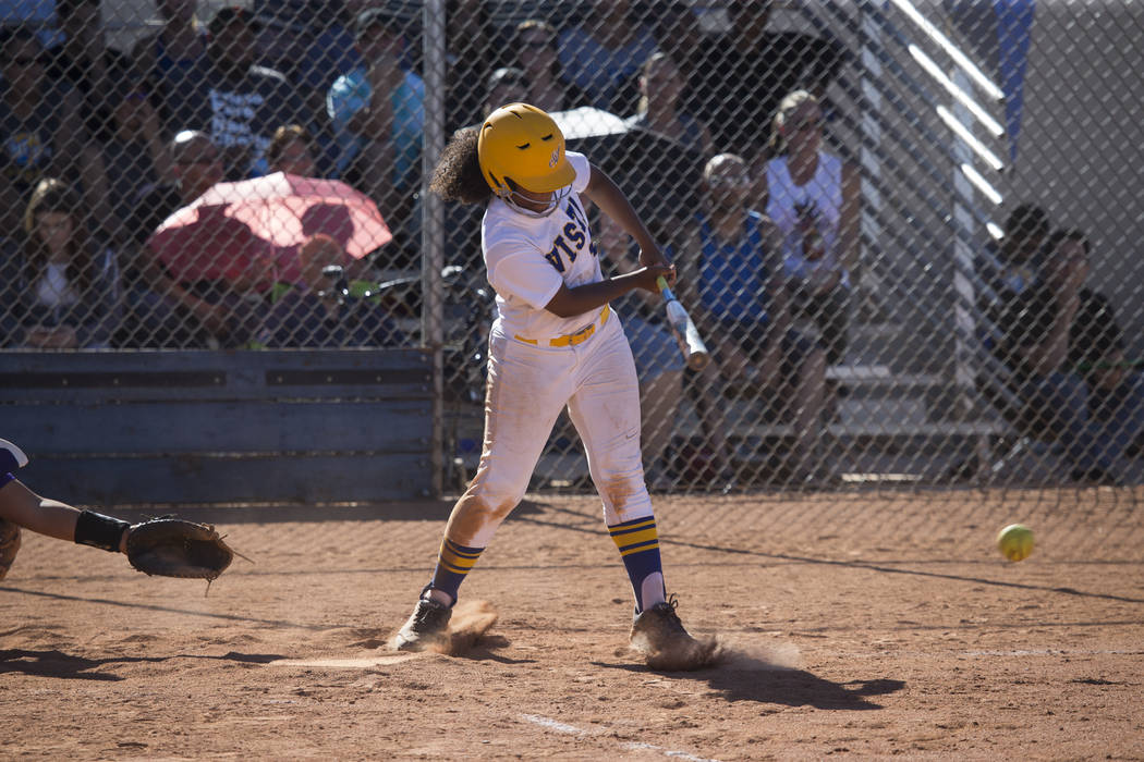 Sierra Vista’s Harmony Dominguez (14) makes contact with the ball against Durango at S ...