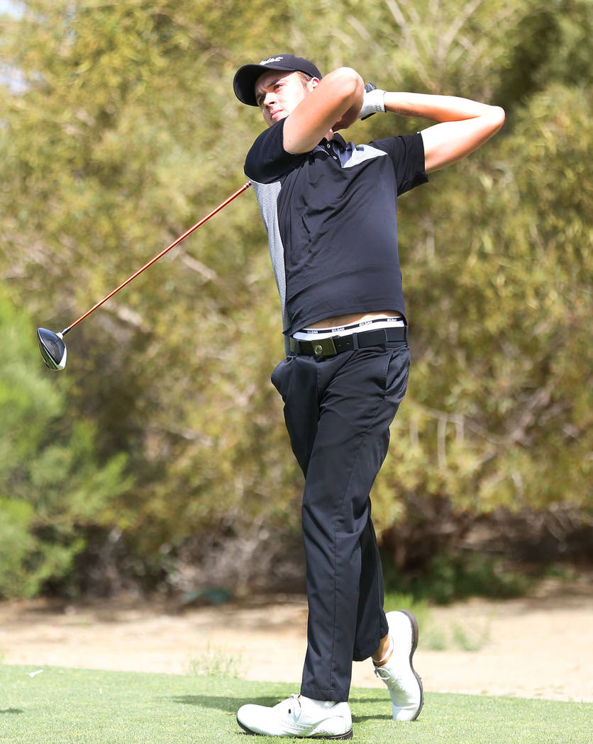 Palo Verde’s Jack Trent tees off on the 16th hole during the Sunset Region boys golf t ...