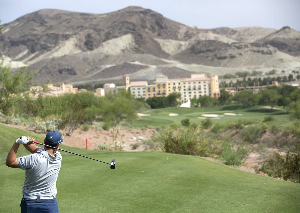 Coronado sophomore Dylan Fritz hits the ball on the 15th hole of the Sunrise Region golf tou ...