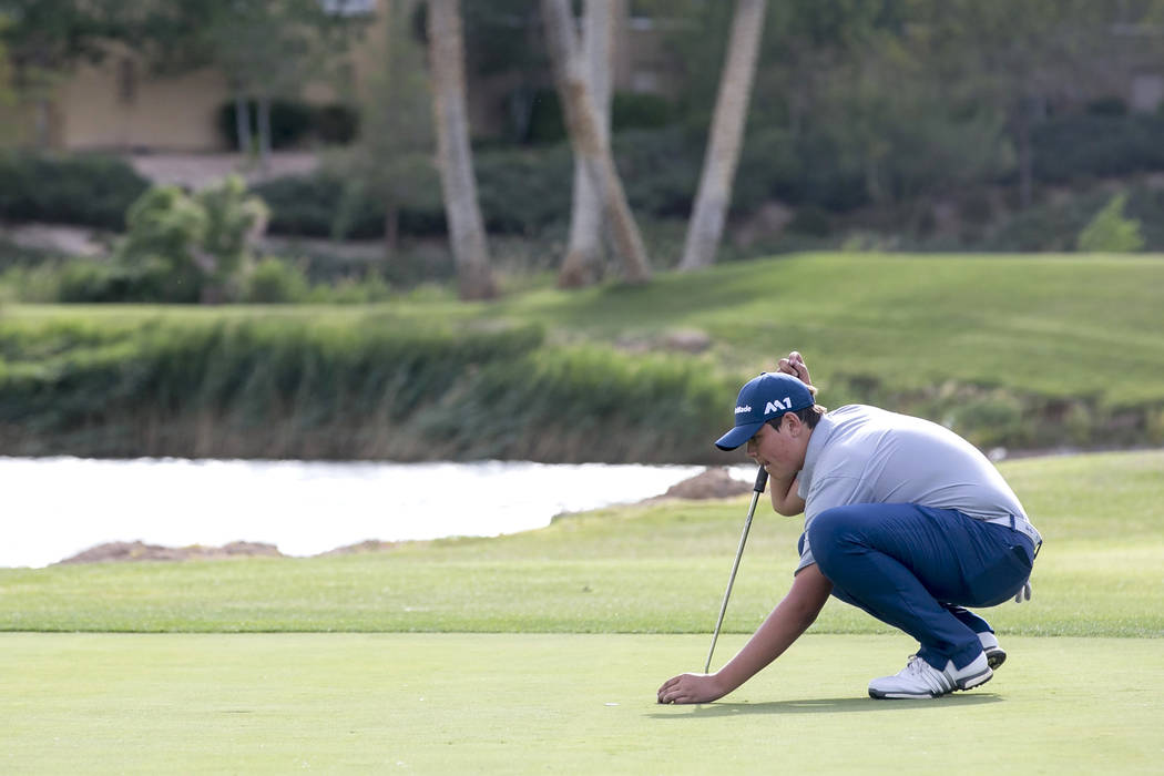 Coronado sophomore Dylan Fritz prepares to hit the ball on the 17th hole of the Sunrise Regi ...