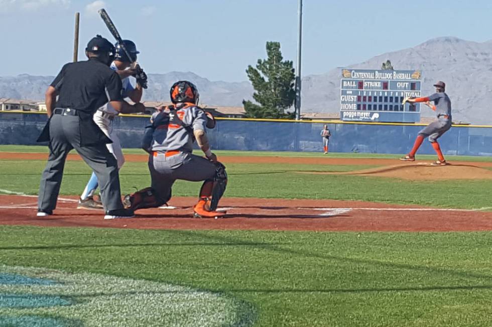 Bishop Gorman’s Parker Aquino delivers a pitch against Centennial on Thursday. The Gae ...