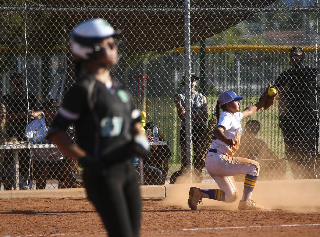 Sierra Vista’s Ryan Watkins, right, catches a fly ball from Palo Verde’s Camden ...