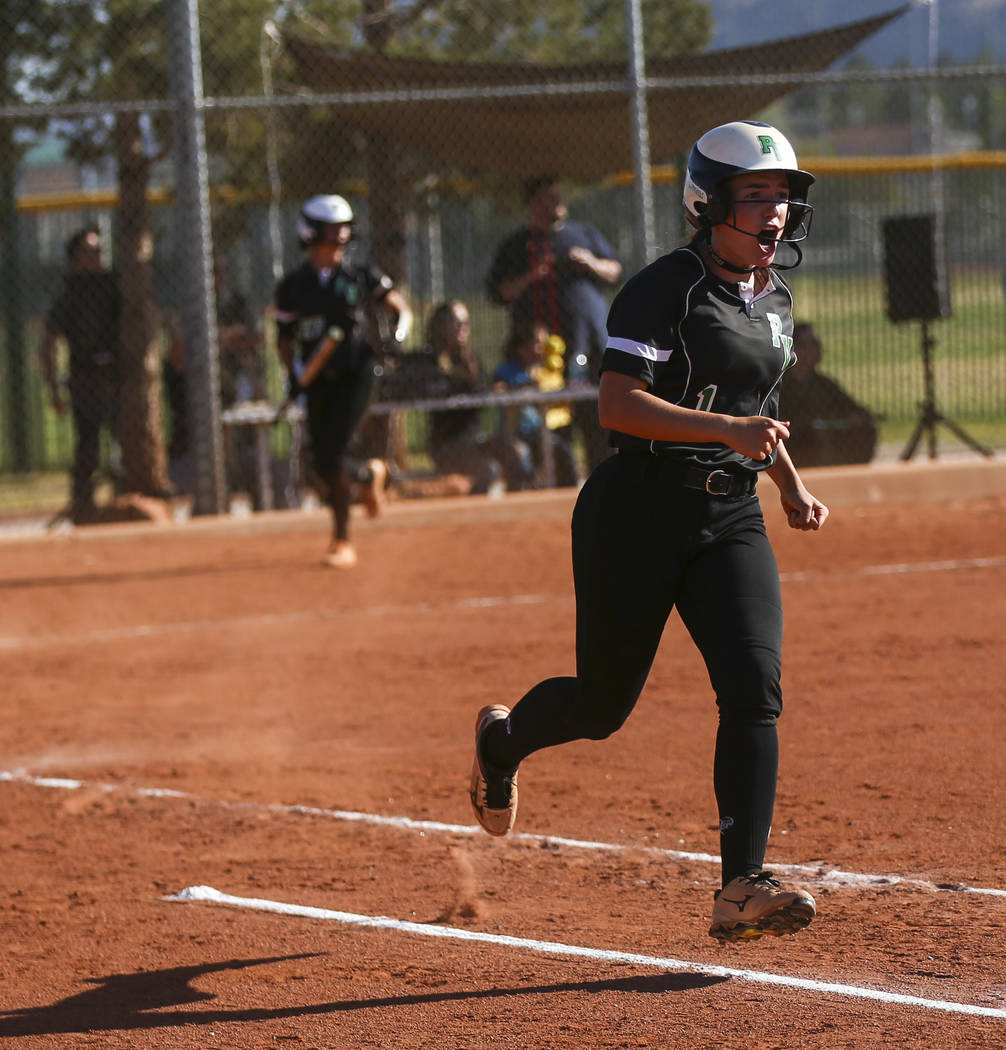 Palo Verde’s Makall Whetten reacts after hitting a home run against Sierra Vista durin ...