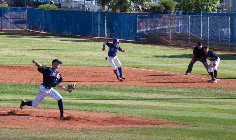 Coronado’s Zach Hose pitches against Basic at Basic High School in Henderson on Thursd ...