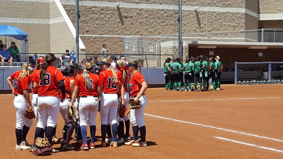 The Coronado, front, and Rancho softball teams prepare for the Class 4A Sunrise Region champ ...