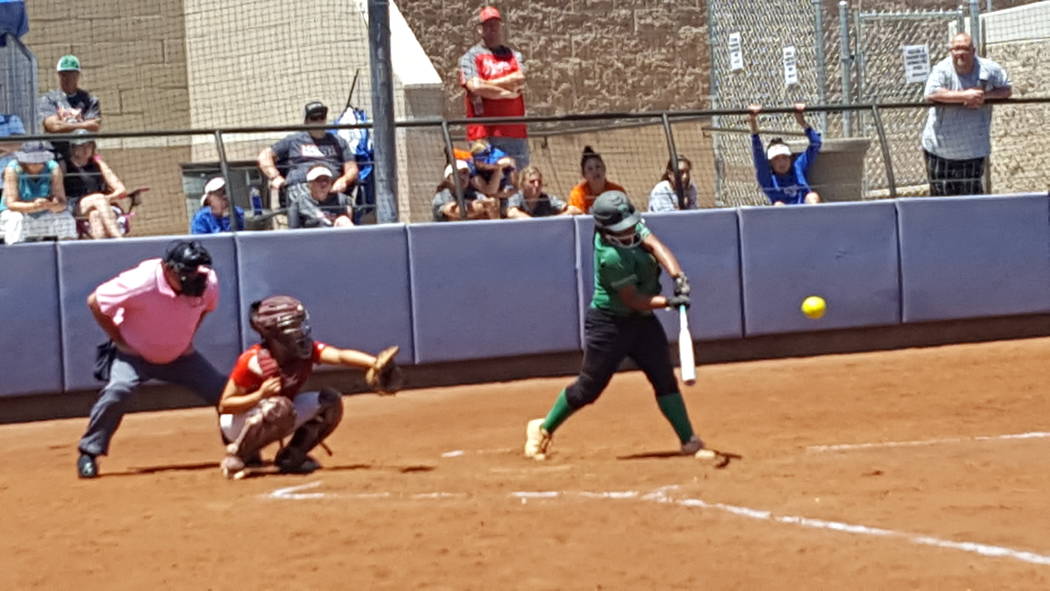 Rancho’s Ayanna Potter hits a line drive in the third inning of the Class 4A Sunrise R ...