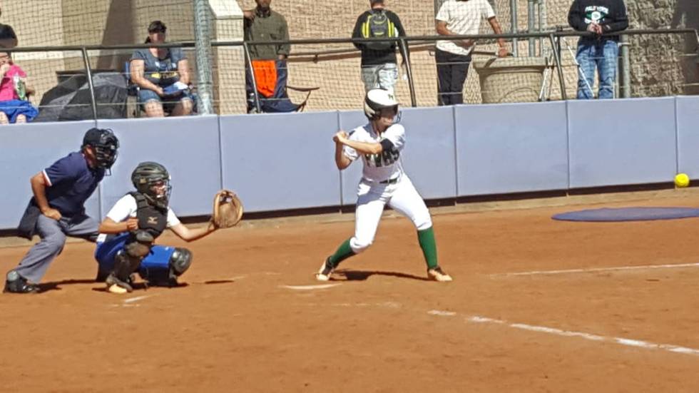 Palo Verde’s Makall Whetten watches a pitch during the Class 4A Sunset Region softball ...