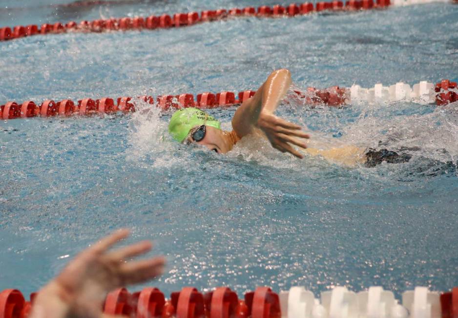Palo Verde’s Ren Prescott competes in the 500 freestyle during the Sunset Region swim ...