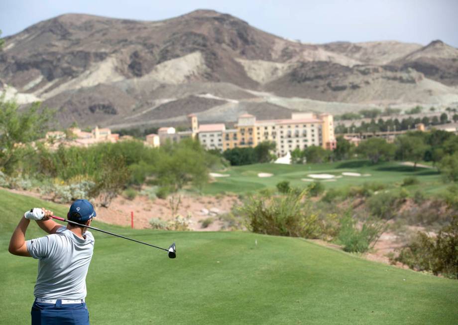 Coronado sophomore Dylan Fritz hits the ball on the 15th hole of the Sunrise Region golf tou ...