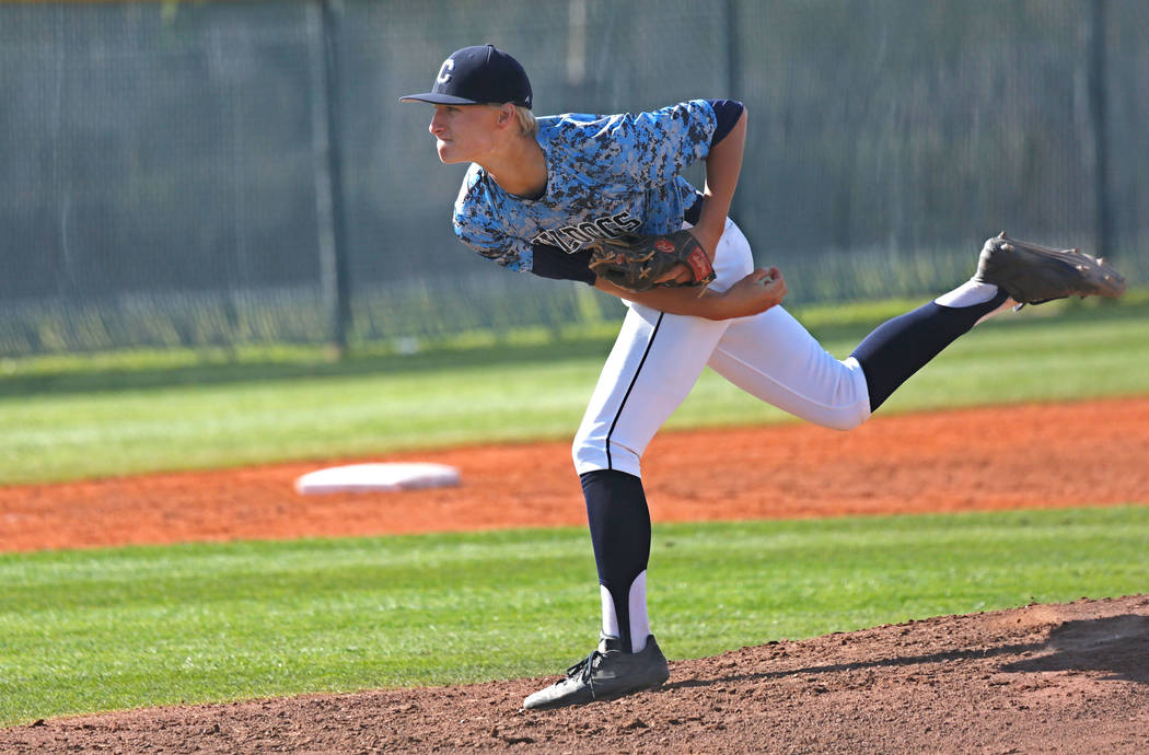 Centennial pitcher Nik Dobar delivers during the second inning of a state play-in baseball g ...