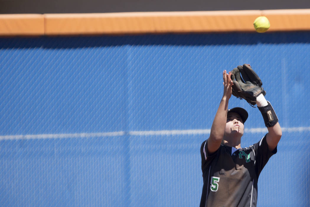 Palo Verde senior Cara Beatty catches the ball, getting Reed out, during a game at Bishop Go ...