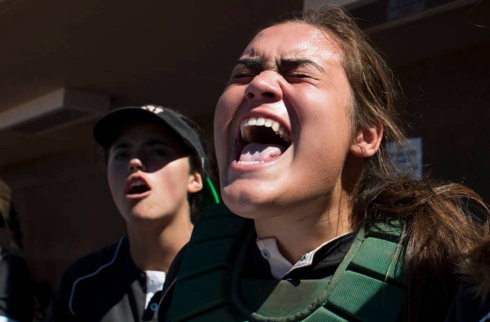 Palo Verde junior Grace Chavez cheers on her teammates during a game against Reed at Bishop ...