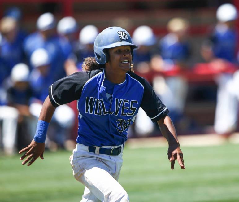 Basic’s Christian Rivero (32) runs for first base during a Class 4A state baseball tou ...