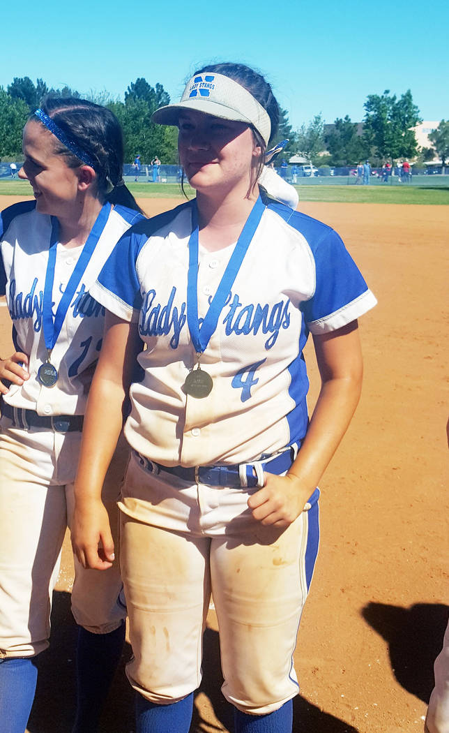 Preslee Murch, left, and Jaycee Fragoso are all smiles after receiving their state champions ...