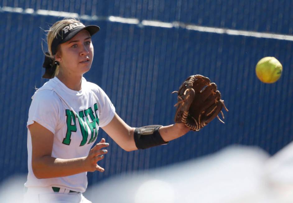 Palo Verde’s Camden Zahn prepares to catch the ball during a Class 4A State Championsh ...