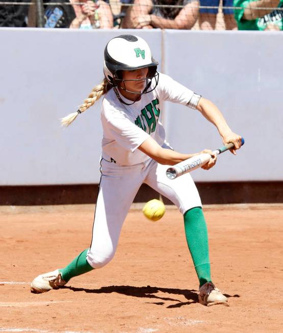 Palo Verde’s Kenzie Ryan bunts against Reed High School during their Class 4A State Ch ...