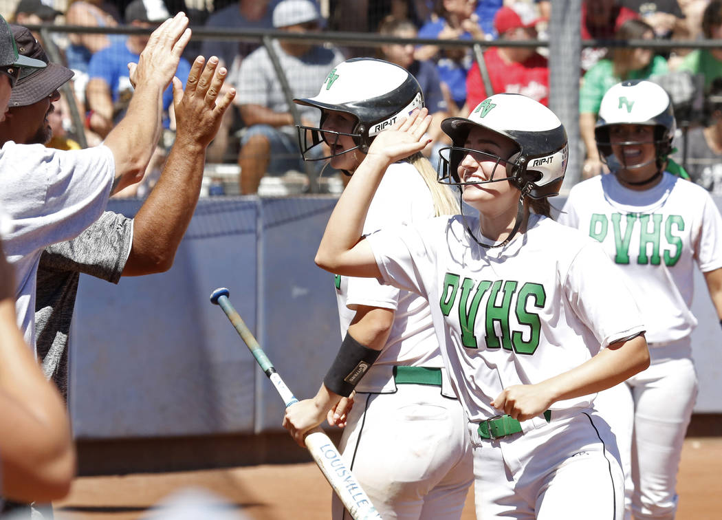 Palo Verde’s Makall Wetten celebrates after scoring against Reed High School during th ...