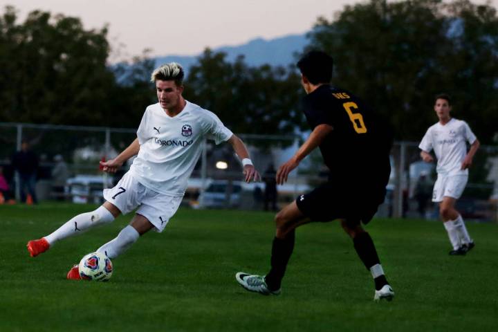 Coronado’s John Lynam (7) kicks the ball against Durango at the Bettye Wilson Soccer c ...