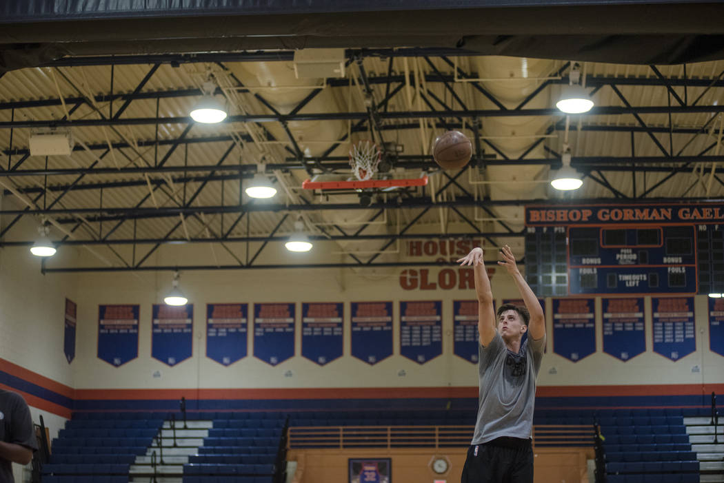 Portland Trail Blazers rookie Zach Collins trains at alma mater Bishop Gorman High School on ...