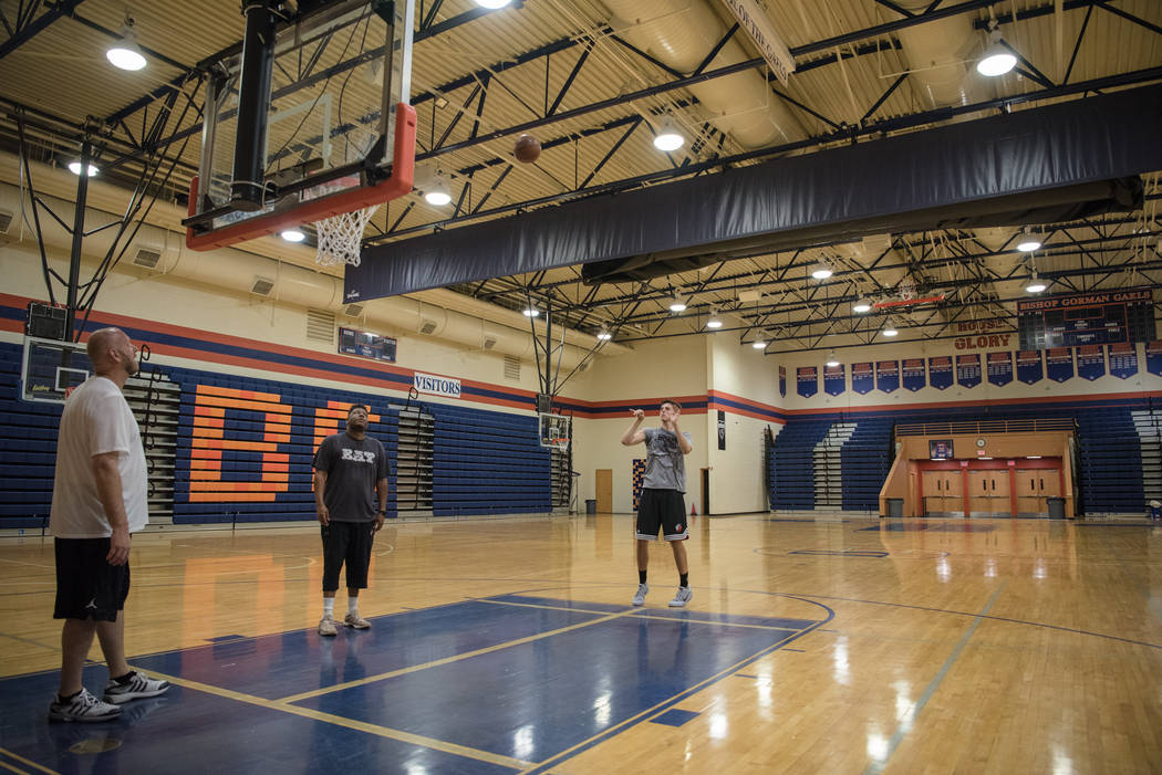 Portland Trail Blazers rookie Zach Collins trains at alma mater Bishop Gorman High School on ...