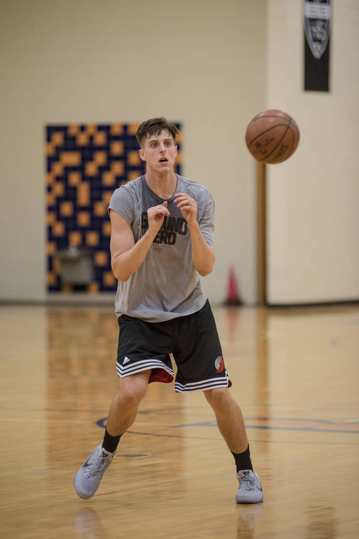 Portland Trail Blazers rookie Zach Collins trains at alma mater Bishop Gorman High School on ...