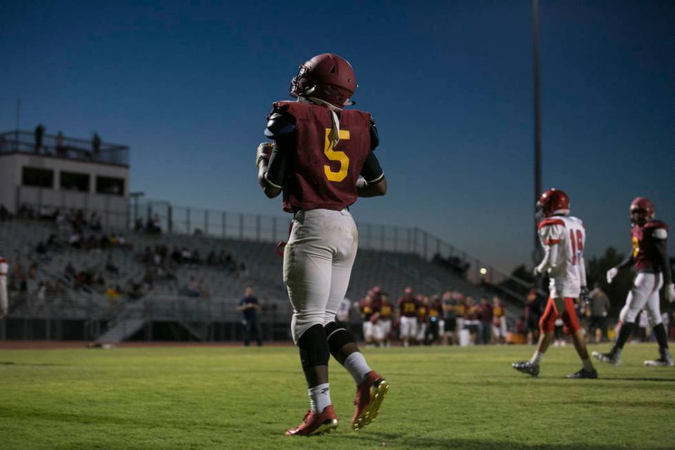 Del Sol senior Taariq Flowers walks off the filed during a three-team scrimmage at Del Sol H ...