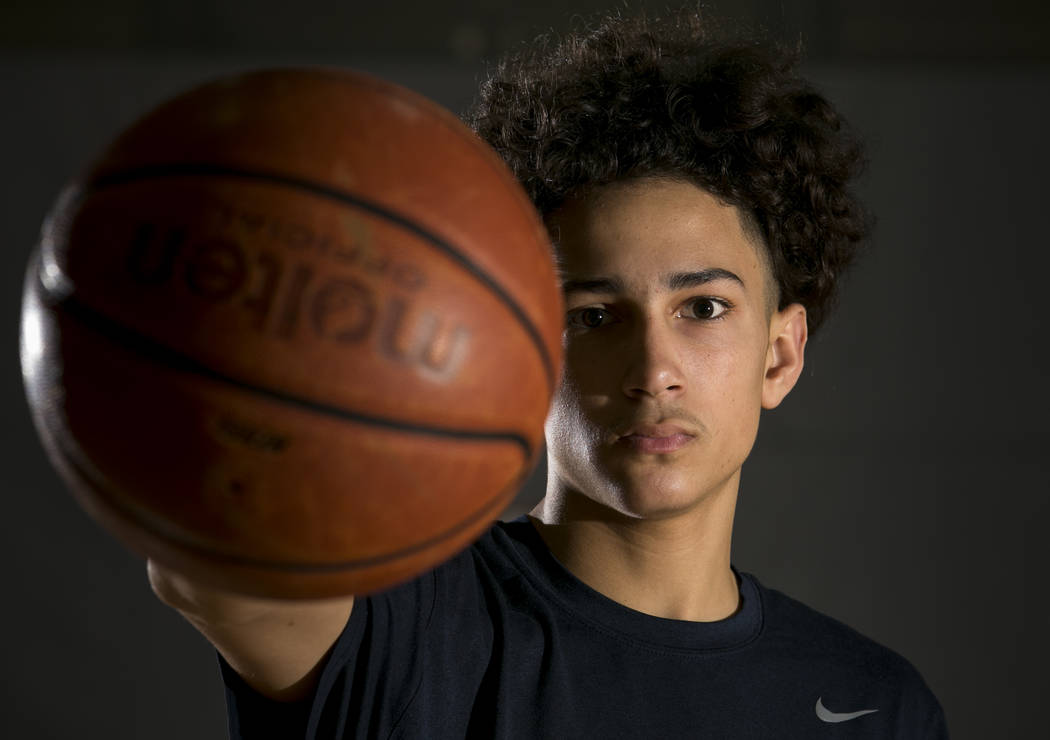 Vegas Elite point guard Richard Isaacs, 14, on the court before a workout session at the Bil ...