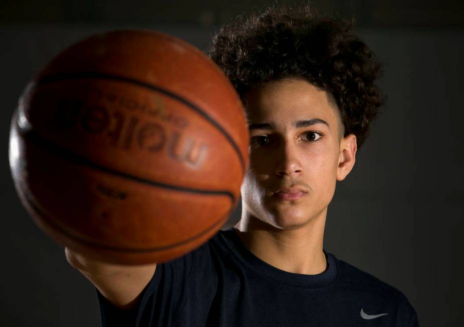 Vegas Elite point guard Richard Isaacs, 14, on the court before a workout session at the Bil ...