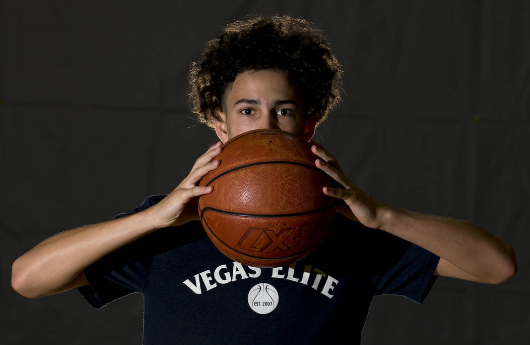 Vegas Elite point guard Richard Isaacs, 14, on the court before a workout session at the Bil ...