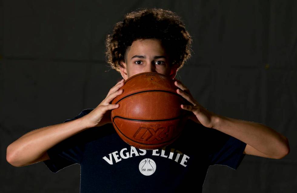 Vegas Elite point guard Richard Isaacs, 14, on the court before a workout session at the Bil ...