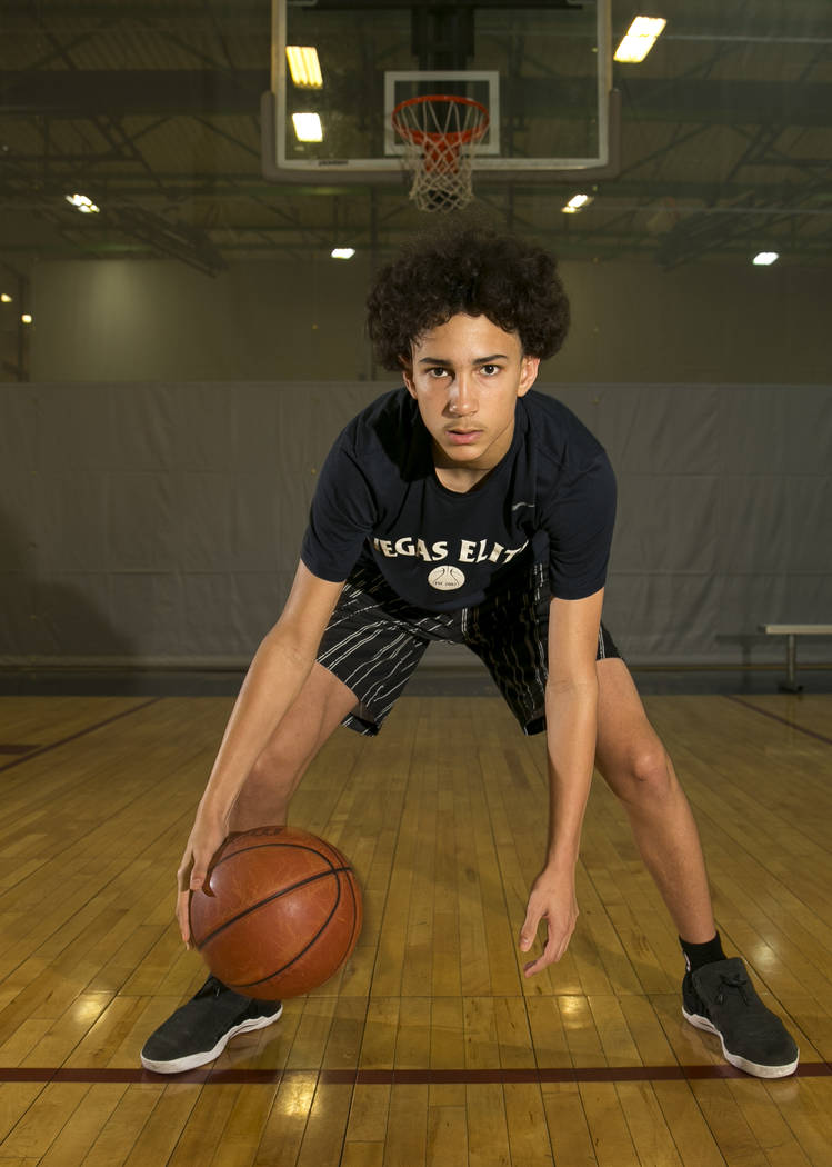 Vegas Elite point guard Richard Isaacs, 14, on the court before a workout session at the Bil ...