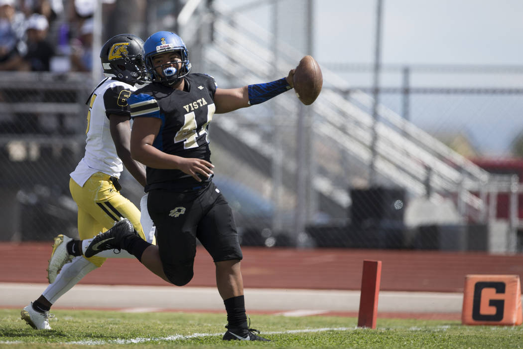 Sierra Vista’s Taelase Gaoteote (44) runs the ball for a touchdown against Clark in th ...