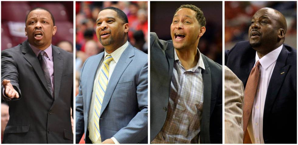 A combination photo shows NCAA coaches L-R, Lamont Evans, Emanuel Richardson, Tony Bland and ...