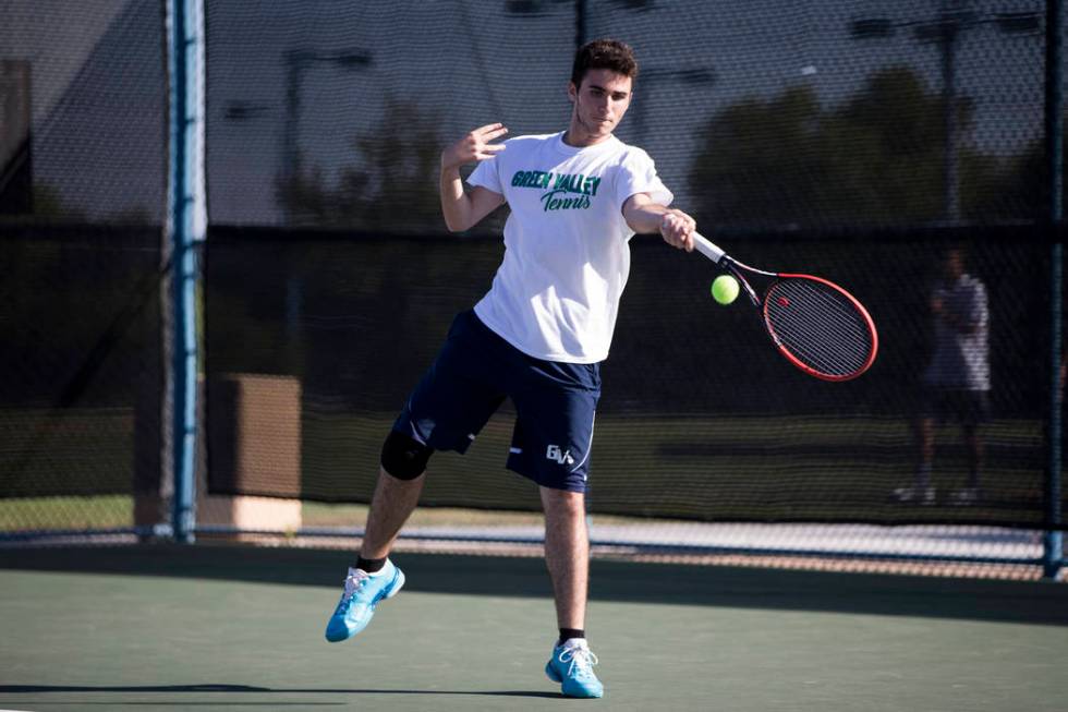 Green Valley’s Ryan Elezra during his singles match at the Darling Tennis Center in La ...