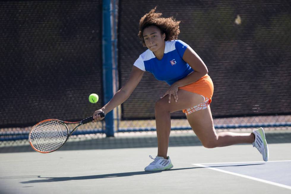 Bishop Gorman’s Giovanna Chaparro during her double tennis match at the Darling Tennis ...