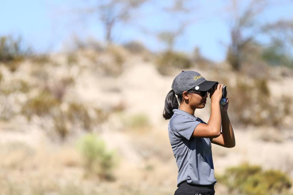 Clark’s Riana Mission scouts the golf course during the Class 4A Sunrise and Sunset Re ...