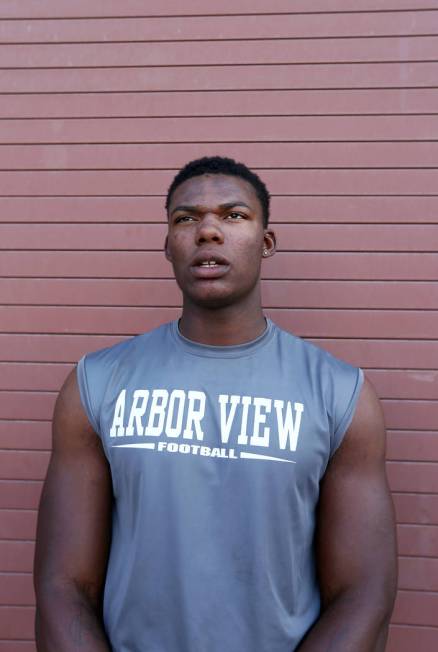 Arbor View’s Elijah Wade, the best uncommitted football recruit in Nevada, at Arbor Vi ...