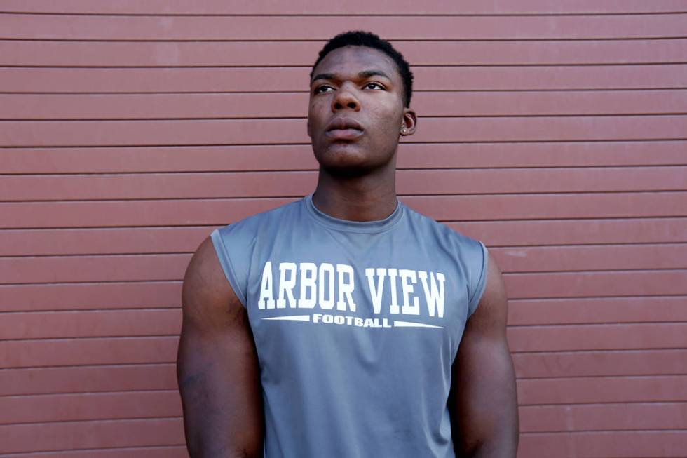 Arbor View’s Elijah Wade, the best uncommitted football recruit in Nevada, at Arbor Vi ...