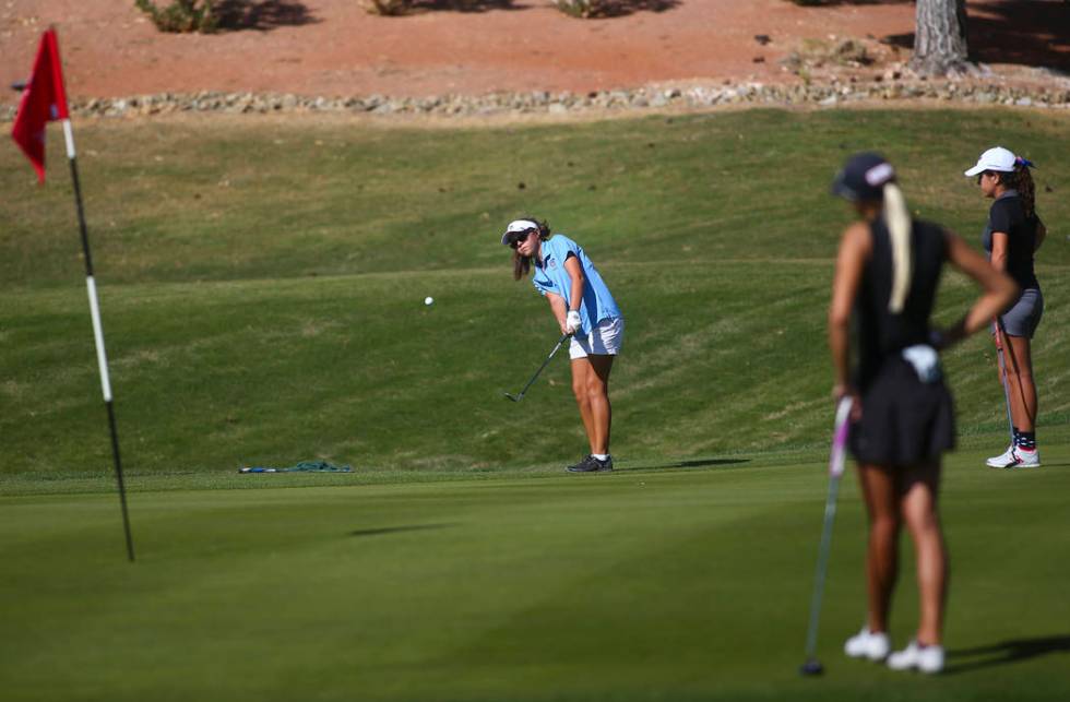 Centennial’s McKenzi Hall competes during the Class 4A state girls golf tournament at ...