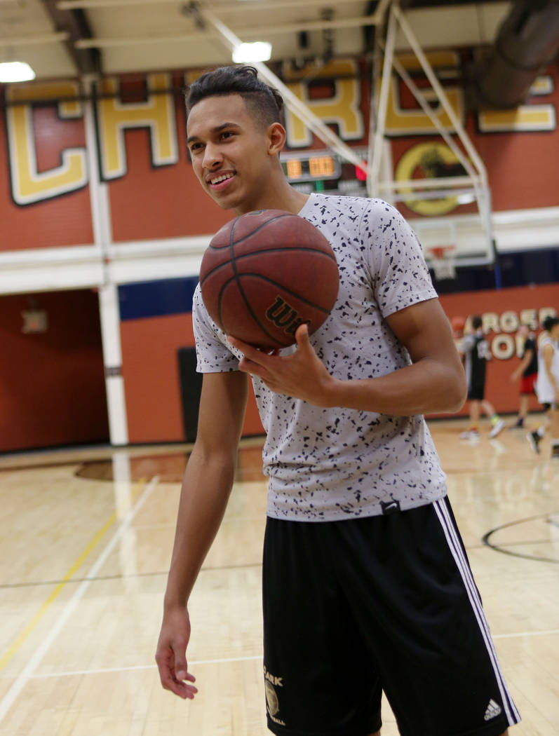 Clark High School senior Greg Foster during basketball practice at Clark High School in Las ...