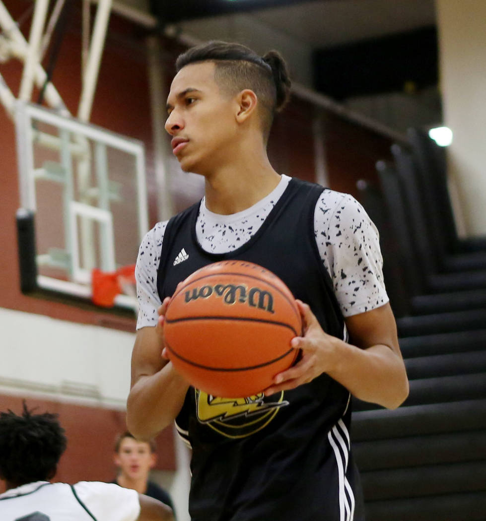 Clark High School senior Greg Foster during basketball practice at Clark High School in Las ...