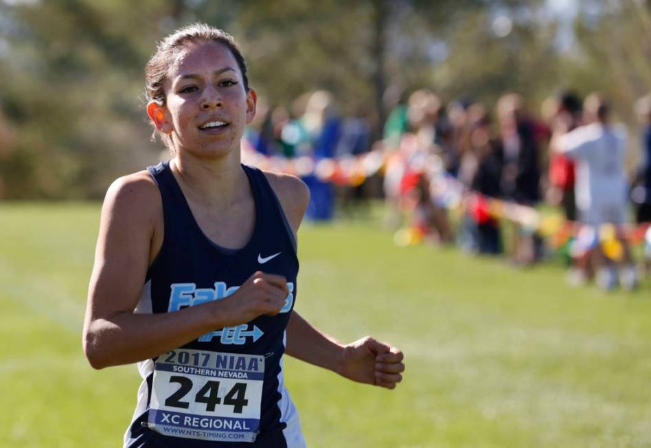 Foothill’s Myna Buckley (244) competes during the Girls Cross Country Class 4A Sunris ...