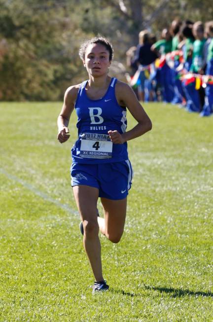 Basic’s Raquel Chavez (4) competes during the Girls Cross Country Class 4A Sunrise Re ...