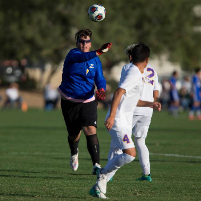 Durango’s Nikolas Todorovich (1) throws the ball to a teammate in the playoff soccer g ...