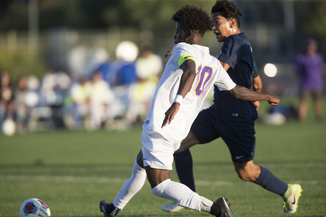 Durango’s Mihreteab Tesfamariam (10) kicks the ball for a goal in the playoff soccer g ...