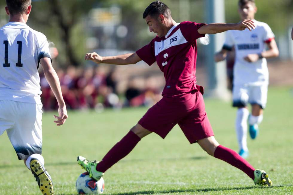 Eldorado’s Jesus Espejo (5) controls the ball against Coronado in the Sunrise Region b ...