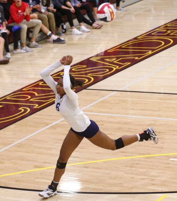 Shadow Ridge’s Alysha Smith (8) tries to save the ball while playing Coronado during t ...