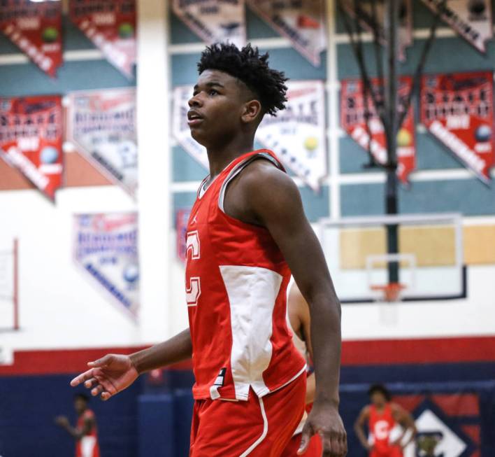 Coronado freshman Jaden Hardy runs drills during a basketball practice at Coronado High Scho ...